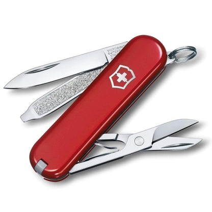 Victorinox Classic SD Swiss Army Knife, Compact, 7 Functions, Swiss Made Pocket Knife with Small Blade, Screwdriver and Key Ring - Style Icon (Red) Victorinox
