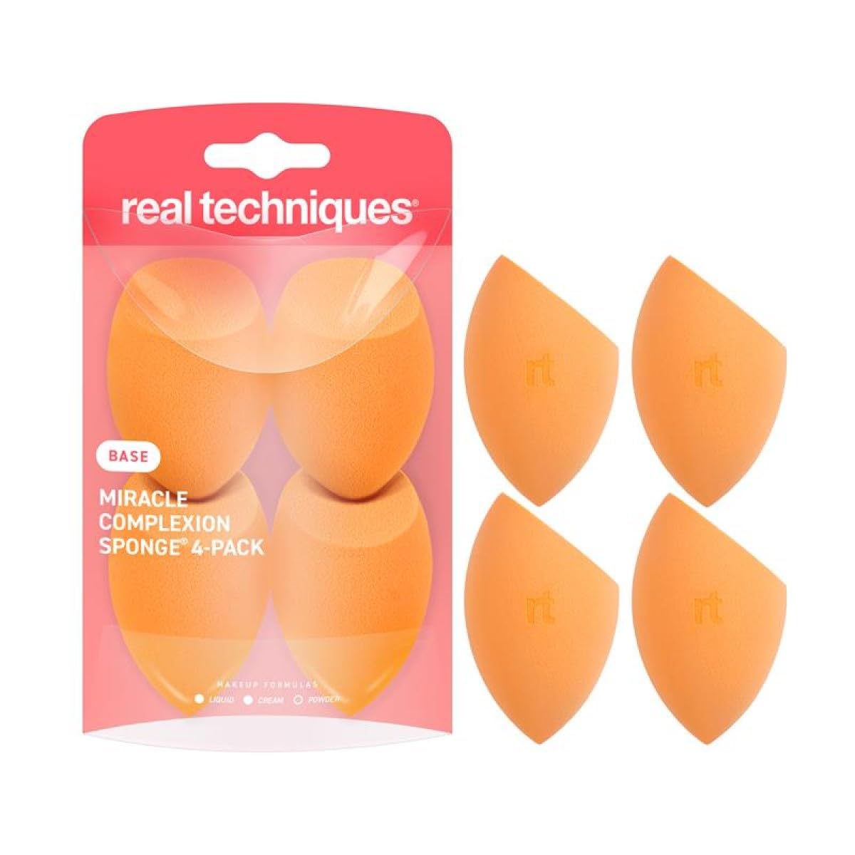 Real Techniques Miracle Complexion Sponge, Makeup Blender for Liquid and Cream Foundation, Full Coverage, Streak-Free Professional Makeup Tool, Cruelty Free, Vegan, Latex Free, 4 Count REAL TECHNIQUES