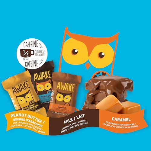 AWAKE Caffeinated Chocolate Bites Variety Pack - 50mg Caffeine, 50 Count (Peanut Butter, Milk & Caramel)
