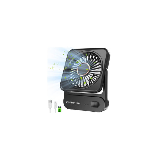 Desk Fan, 4000mAh Table Fan USB Rechargeable, 3 Speed Mini Fans, Quiet & Powerful & Rotatable, Compact & Portable Fan for Home Bedroom Desktop Office Traveling Car Outdoor, Black