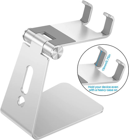 Adjustable Cell Phone Stand, OMOTON C2 Aluminum Desktop Phone Holder Dock Compatible with iPhone 17/16/15/14 Pro Max/Pro/Air and Other Smart Phones, Silver