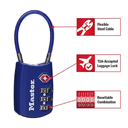 Master Lock Padlock, Set Your Own Combination TSA Locks for Luggage, Travel Zipper Lock with Cable Shackle is 1-3/16 in. Wide, Colors May Vary, 4688T, 2 Count (Pack of 1)