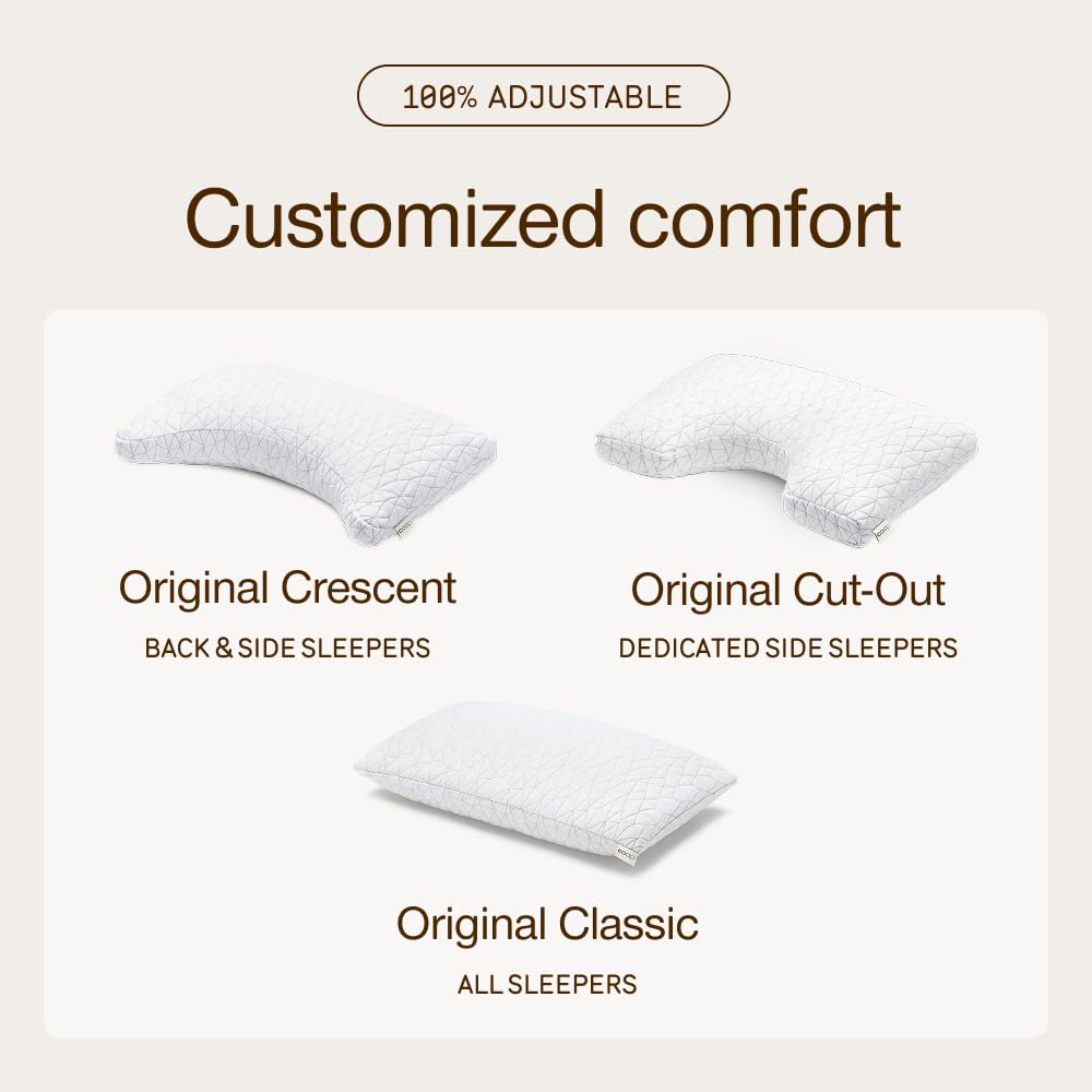Coop Home Goods Original Adjustable Pillow, Queen Size Bed Pillows for Sleeping, Cross Cut Memory Foam Pillows - Medium Firm Back, Stomach and Side Sleeper Pillow, CertiPUR-US/GREENGUARD Gold - Available at All In One Marketplace Canada
