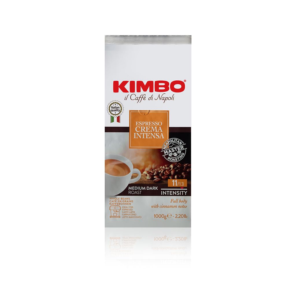 Kimbo Espresso Crema Intensa | Whole Bean Coffee | Medium Dark Roast, Intensity 11/13 | Roasted, Blended and Made in Italy | 1kg / 2.2lb Bag - Available at All In One Marketplace Canada