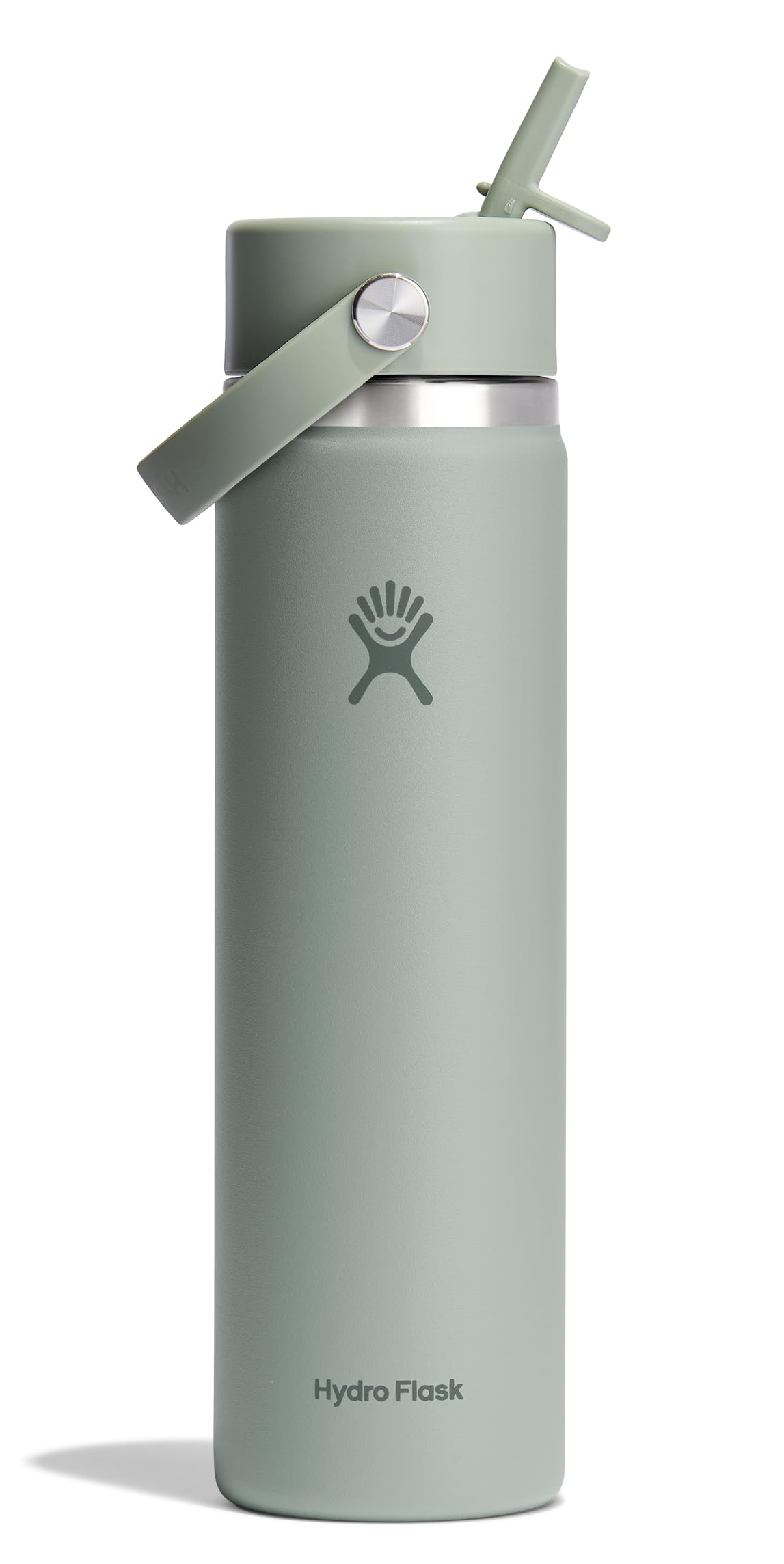Hydro Flask 24 Oz Stainless Steel Wide Mouth Water Bottle with Leakproof Flex Straw Cap, Agave