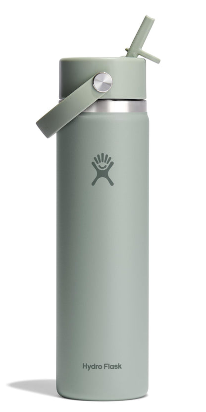 Hydro Flask 24 Oz Stainless Steel Wide Mouth Water Bottle with Leakproof Flex Straw Cap, Agave