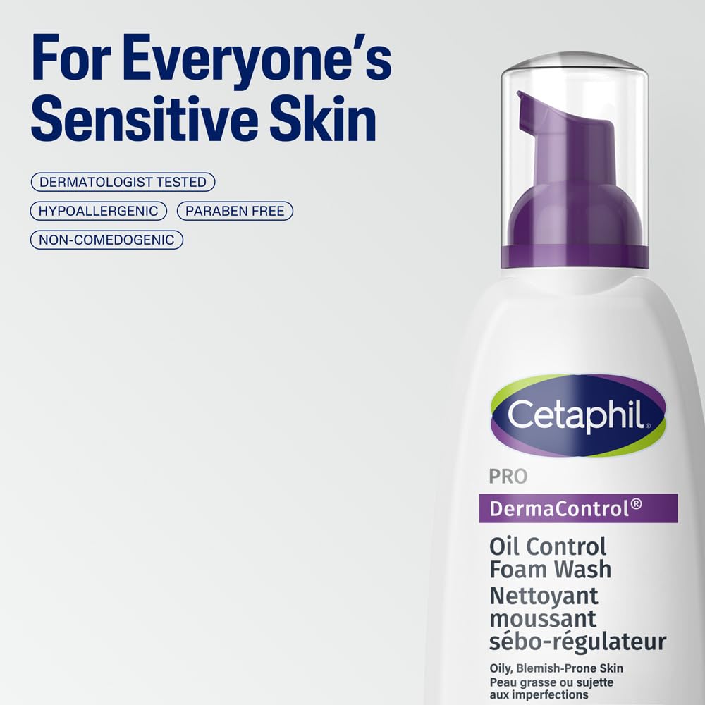 Cetaphil PRO DermaControl Oil Control Foam Wash with Zinc Complex, Facial Cleanser for Oily Acne-Prone Sensitive Skin, Matte Finish, Dermatologist Recommended, 236ml - Available at All In One Marketplace Canada