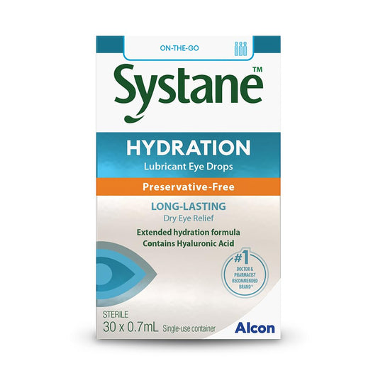 Systane Hydration Preservative-Free Lubricant Eye Drops for Dry Eyes, Long-Lasting Dry Eye Relief Hydrating Eye Drops, Ideal for LASIK or Cataract Patients - 30x0.7mL - Available at All In One Marketplace Canada