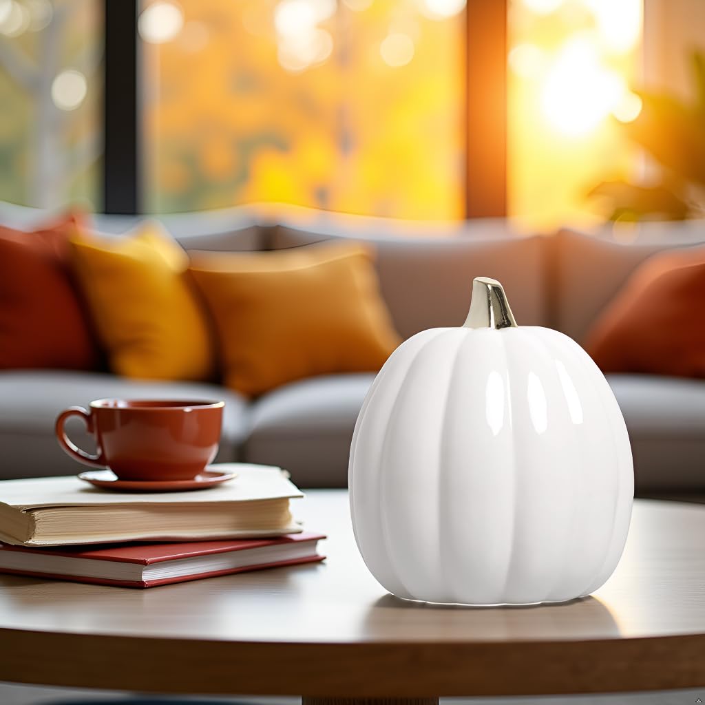 Citrouille en céramique blanche Pearhead, décoration d'automne pour la maison, décoration de fête moderne, décorations d'Halloween tendance, blanc, petit