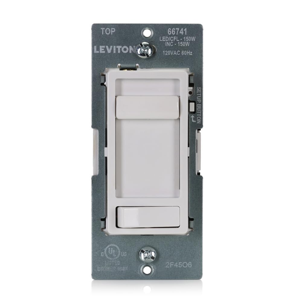 Leviton 2-Pack SureSlide Dimmer Switch for Dimmable LED, Halogen and Incandescent Lighting, 66741-2PK, Wallplates Included, White