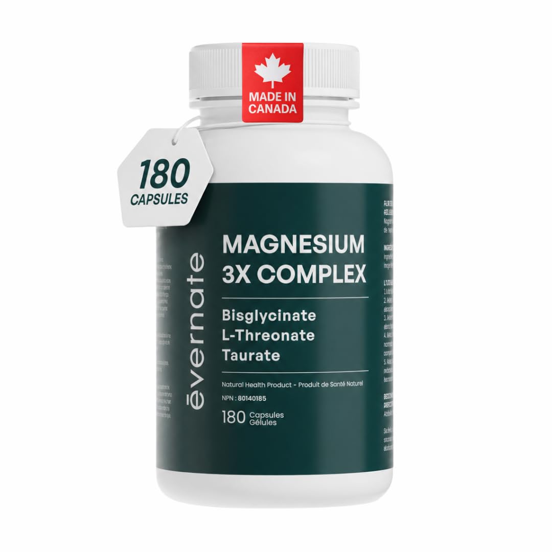 ALL-IN-ONE Magnesium Complex – Magnesium Glycinate (Bisglycinate) Chelated, L-Threonate & Taurate (200mg Elemental per Daily Dose) – Sleep, Stress, Muscle & Heart Support – High Absorption Magnesium Supplement – 180 Vegan Capsules – Made in Canada - Available at All In One Marketplace Canada