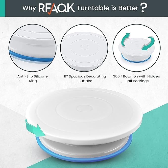 RFAQK 130 PCs Cake Decorating Kit Supplies with Cake Turntable-Cake leveler-24 Numbered Piping Tips with Pattern Chart & EBook- Straight & Offset Spatula-50 Piping Bags-3 Scraper Set-40 Cupcake Liners 🍁 All In One Marketplace Canada