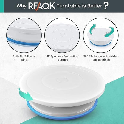 RFAQK 130 PCs Cake Decorating Kit Supplies with Cake Turntable-Cake leveler-24 Numbered Piping Tips with Pattern Chart & EBook- Straight & Offset Spatula-50 Piping Bags-3 Scraper Set-40 Cupcake Liners 🍁 All In One Marketplace Canada