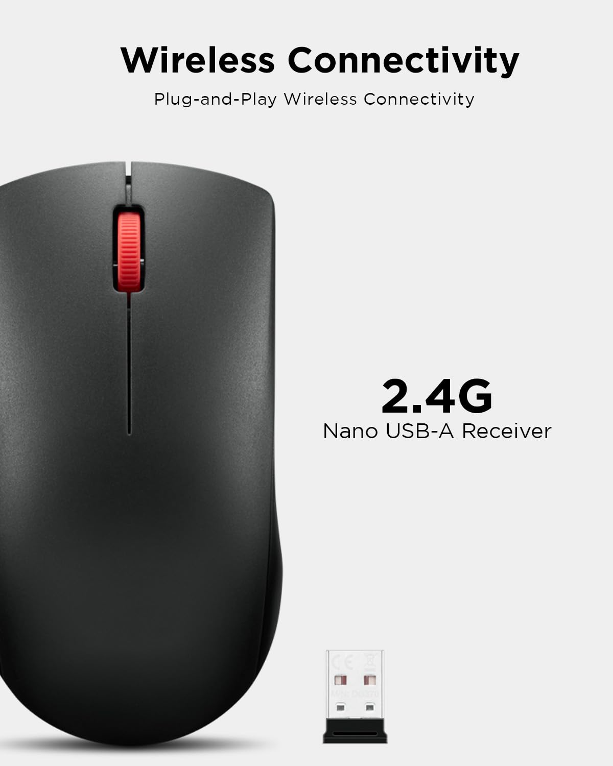 Lenovo Wireless Mouse (WL150) - 2.4G Nano USB-A Two-Handed Ergonomic Mouse - 3 Million Clicks, 1000DPI - Portable Compact Wireless Design - Computer and Laptop Accessories