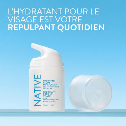 Native Hydrating Facial Moisturizer for dry skin, Silicone Free, Fragrance Free, with Vitamin B3 and Shea Butter, Dermatologist Tested, 50 mL