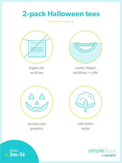 Lot de 2 t-shirts à manches longues pour petit garçon Halloween Simple Joys by Carter's, Citrouille/Squelette, 3T