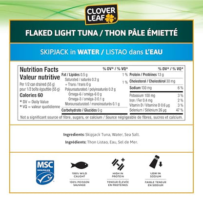 Clover Leaf Skipjack Light Tuna Flakes in Water – 24 Pack (170g Each) – 13g Protein Per Serving