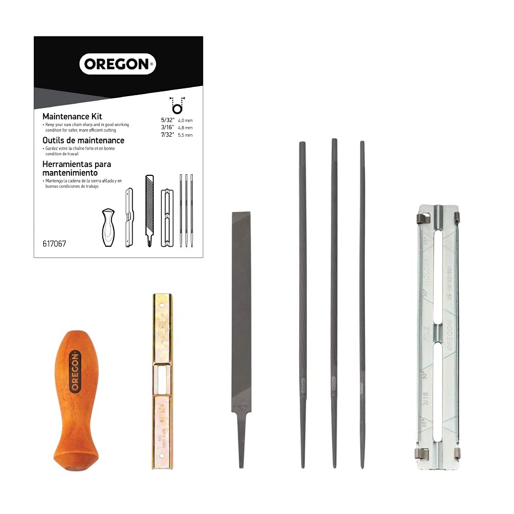 Oregon Universal Chainsaw Field Sharpening Kit - Includes 5/32-inch, 3/16-inch, and 7/32-inch Round Files, Flat File, Handle, Filing Guide, and Pouch Oregon