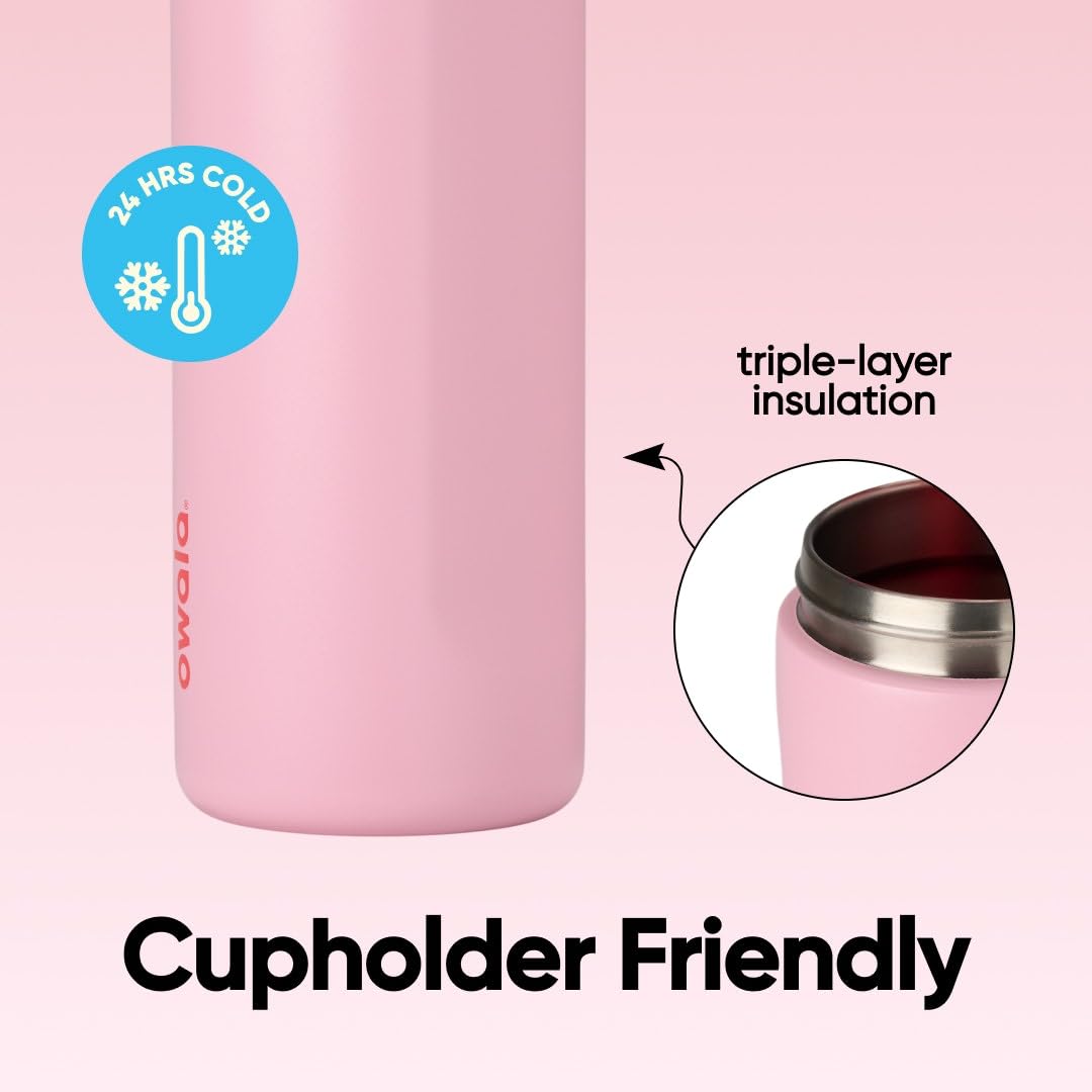 Owala FreeSip Insulated Stainless Steel Water Bottle with Straw for Sports and Travel, BPA-Free Sports Water Bottle, 24 oz, Pink, Angel Food Cake