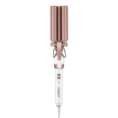 Conair CD704C Double Ceramic Triple Barrel Curl Styling Waver, Deep waves, Long lasting nautral tight waves for all hair lengths, Turbo Heat® – up to 68°F (20C) burst of heat, White/ Rose Gold