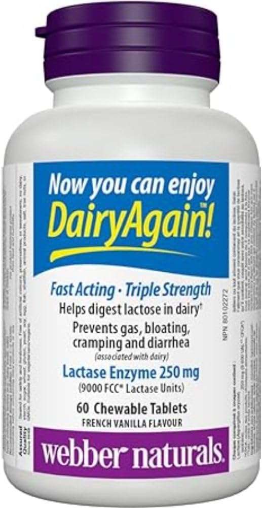 Webber Naturals Dairy Again Lactase Enzyme Chews, 60 Chewable Tablets Webber Naturals