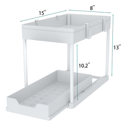 DEKAVA Under Sink Organizer 2 Pack, Bathroom Organizes, 2 Tier Sliding Cabinet Basket Organizer Drawer, Multi-Purpose Bath Collection Baskets for Bathroom (White)
