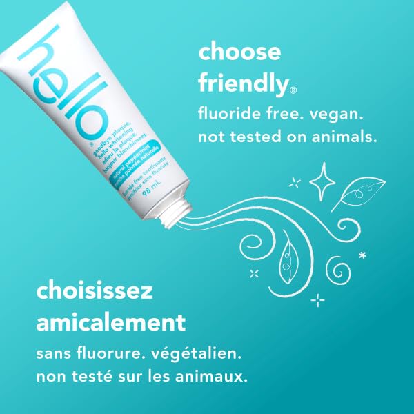 Hello Goodbye Plaque Whitening Toothpaste, Fluoride Free, Vegan & SLS Free, Natural Peppermint with Tea Tree & Coconut Oil, 98ml, Pack of 3, Amazon Exclusive 🍁 All In One Marketplace Canada