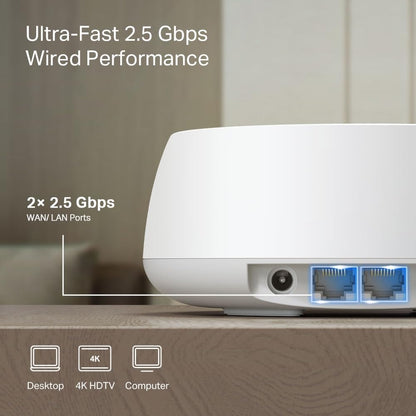 TP-Link Deco 7 BE25 Dual-Band BE5000 WiFi 7 Mesh Wi-Fi System | 4-Stream 5 Gbps, 240 Mhz Channels | Covers up to 4,600 Sq.Ft | 2X 2.5G Ports Wired Backhaul | VPN,MLO, AI-Roaming, HomeShield, 2-Pack
