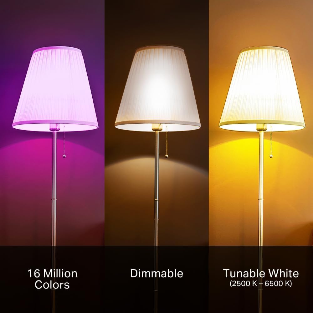 Kasa Smart Light Bulbs, Full Colour Changing Dimmable Smart WiFi Bulbs Compatible with Alexa and Google Home, A19, 9W 800 Lumens,2.4Ghz only, No Hub Required, 4-Pack (KL125P4), Multicolour Kasa Smart