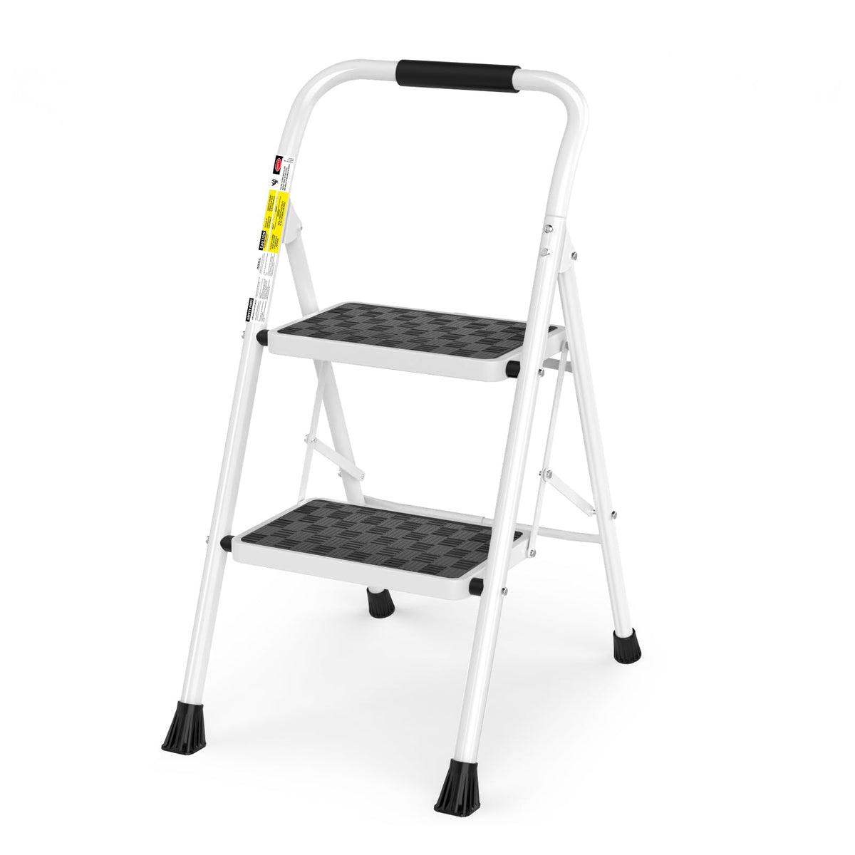 HBTower 2 Step Ladder, 2 Step Stool for Adults, Folding Step Stool with Cushioned Handle, 330 lbs/150 kg Capacity, Step Ladder with Wide Anti-Slip Pedal Ergonomic Design White