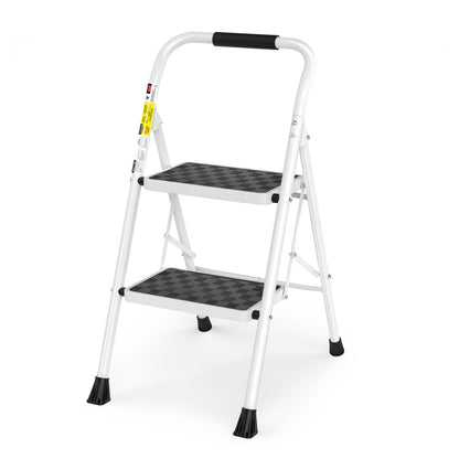 HBTower 2 Step Ladder, 2 Step Stool for Adults, Folding Step Stool with Cushioned Handle, 330 lbs/150 kg Capacity, Step Ladder with Wide Anti-Slip Pedal Ergonomic Design White