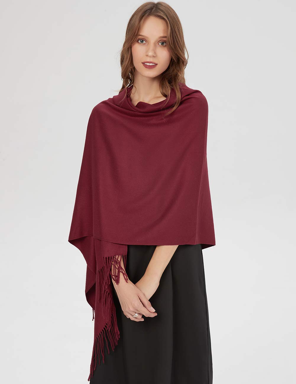 MaaMgic Women's Large Soft Feel Pashmina Shawls Wraps Light Winter Scarf,Burgundy 🍁 All In One Marketplace Canada