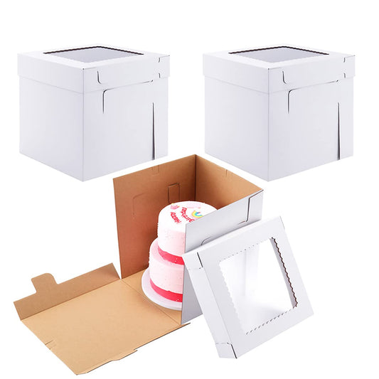 Huoshange Tall Cake Boxes for Tier Cakes,12x12x12 Inch [3 Pack ] Sturdy Tall Cake Box with Window,White Wedding Cake Boxes,Layer Cake Carrier,Disposable Cake Containers 🍁 All In One Marketplace Canada