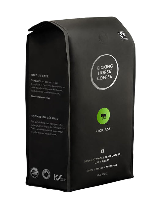 Kicking Horse Coffee - Kick Ass Blend, Whole Bean 100% Arabica Coffee | Dark Roast | All Organic & Fairtrade | 850 g