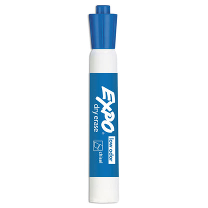 EXPO Dry Erase Markers, Low Odour Ink, Blue, Chisel Tip, 12 Count