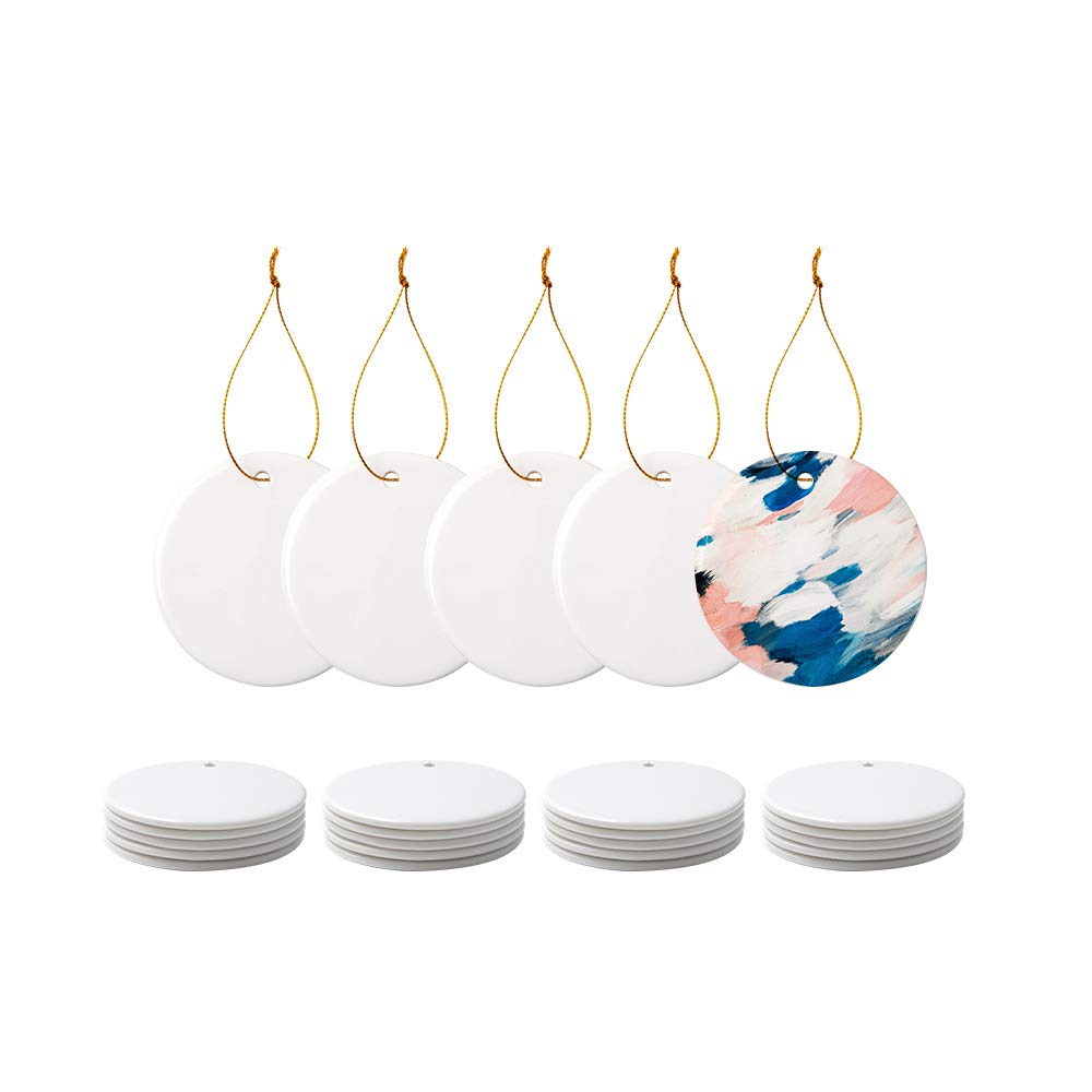 PYD Life 25 PCS Sublimation Ceramic Ornament Bulk 2.75 Inch Round Blank Ornament with Gold String for Crafting DIY Personalized Christmas Home Decor Bulk 🍁 All In One Marketplace Canada
