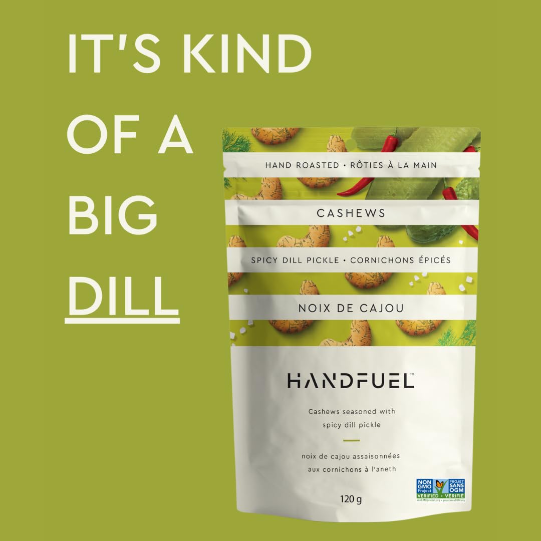 Handfuel Spicy Dill Pickle Cashews, Gluten Free Flavoured Nuts - 40g x 12 🍁 All In One Marketplace Canada
