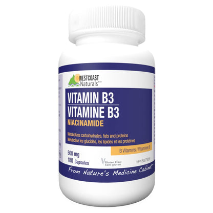 WESTCOAST NATURALS Niacinamide Vitamin B3 180 count - Available at All In One Marketplace Canada