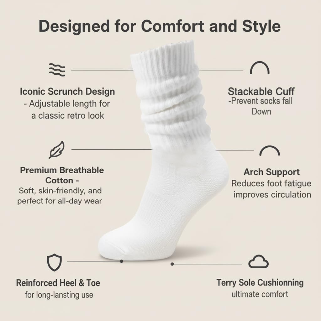 Slouchy Socks for Women Scrunch Crew Winter White Cotton Slouch Sock 🍁 All In One Marketplace Canada
