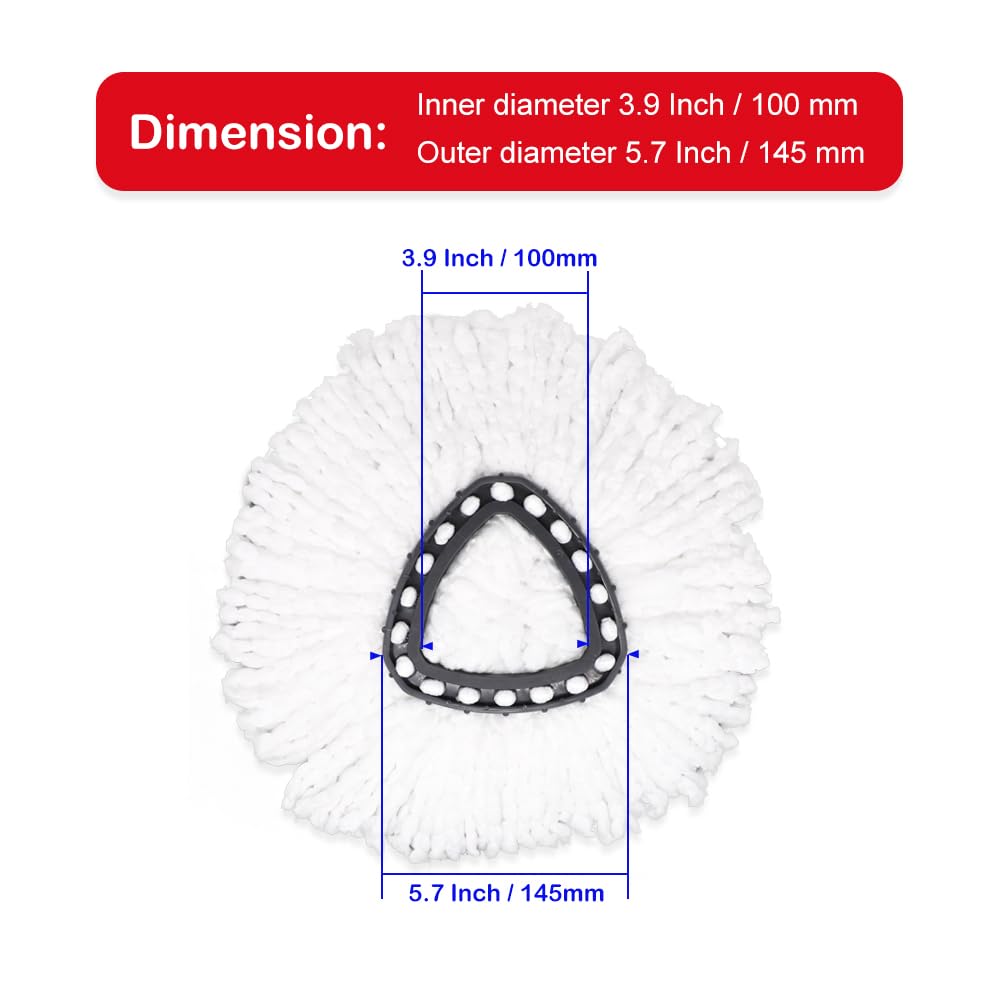 4Pcs Spin Mop Head Refills + 1 Mop Holder for Vileda, fit O-Cedar Spin Mop, Easy Wring Mop Replacement, Microfiber Triangle Replacement Pads, White Color (Pack4 * 1) - Available at All In One Marketplace Canada