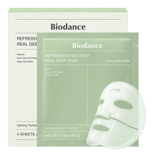 BIODANCE Refreshing Sea kelp Real Deep Mask, Hydrogel Mask, Calming, Oil & Sebum Control, Blemish Care, Korean Skincare, 1.19oz(34g) x 4eaBIODANCE Refreshing Sea kelp Real Deep Mask, Hydrogel Mask, Calming, Oil & Sebum Control, Blemish Care, Korean Skinca