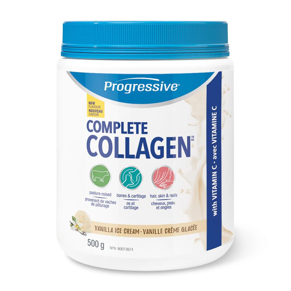 Progressive Complete Collagen Vanilla Ice Cream, Canadian-Made, for Healthier Hair, Skin, Nails and Joints. Grass-Fed Non-GMO with Antioxidants, Hydrolyzed with Vitamin C for Best Absorption, 500 g Progressive