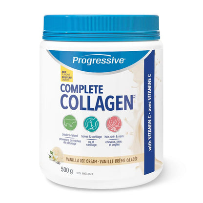 Progressive Complete Collagen Vanilla Ice Cream, Canadian-Made, for Healthier Hair, Skin, Nails and Joints. Grass-Fed Non-GMO with Antioxidants, Hydrolyzed with Vitamin C for Best Absorption, 500 g Progressive