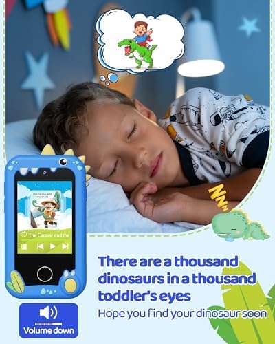 KOKODI Kids Smart Phone Toys, Touchscreen HD Dual Camera Cell Phone for Kids, Christmas Birthday Gifts Dinosaur Play Phone for Boys 3-10, Travel Toy Preschool Learning Toy（Blue 🍁 All In One Marketplace Canada