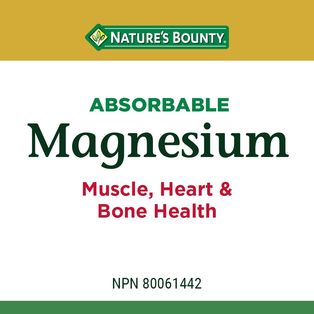 Nature's Bounty Absorbable Magnesium 400mg, Multi-coloured, 125 Softgels - Available at All In One Marketplace Canada
