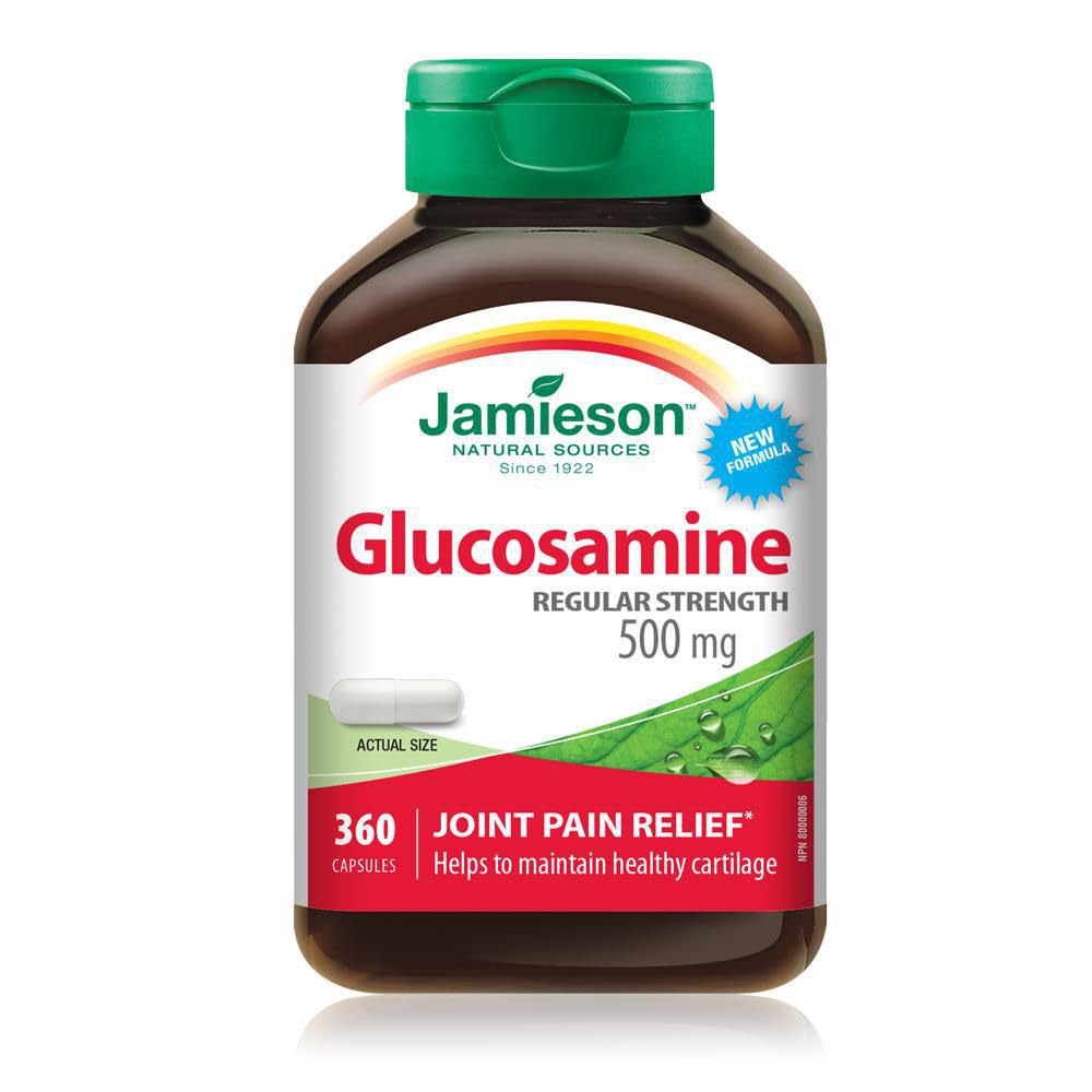 Jamieson Glucosamine 500 mg, Provides Joint Pain Relief, Osteoarthritis Support, and Cartilage Deterioration Protection. Non-GMO, Gluten-Free, 360 Capsules, Proudly Canadian Jamieson
