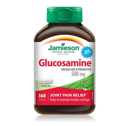 Jamieson Glucosamine 500 mg, Provides Joint Pain Relief, Osteoarthritis Support, and Cartilage Deterioration Protection. Non-GMO, Gluten-Free, 360 Capsules, Proudly Canadian Jamieson