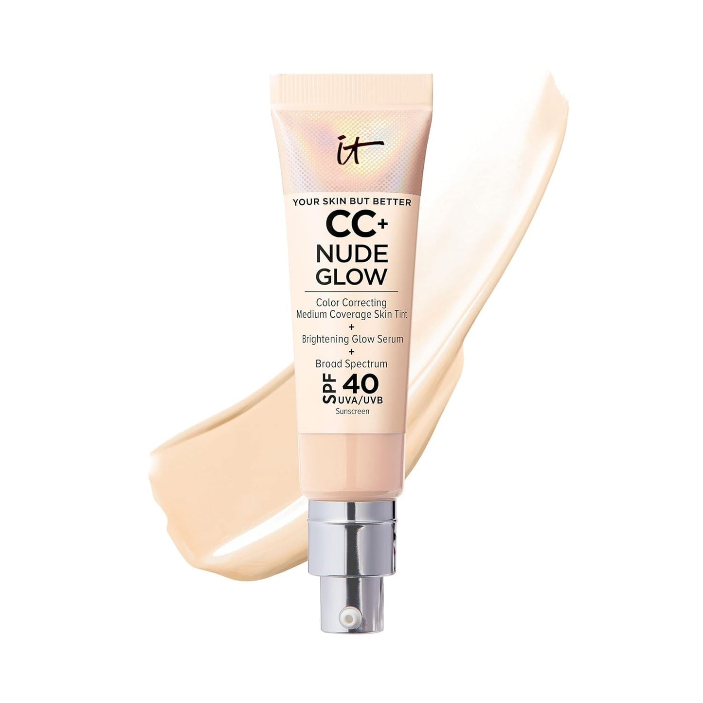 IT Cosmetics CC+ Nude Glow Lightweight Foundation + Glow Serum with SPF 40 - With Niacinamide, Hyaluronic Acid & Green Tea Extract - Light - 1.08 fl oz IT Cosmetics