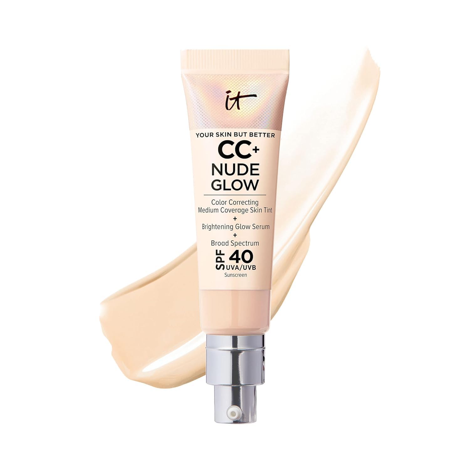 IT Cosmetics CC+ Nude Glow Lightweight Foundation + Glow Serum with SPF 40 - With Niacinamide, Hyaluronic Acid & Green Tea Extract - Light - 1.08 fl oz IT Cosmetics