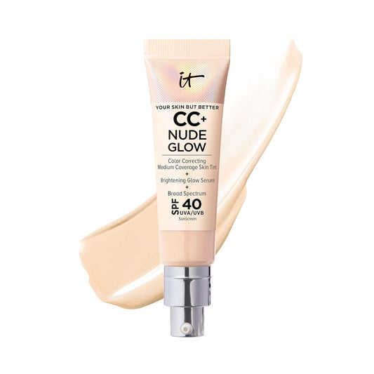IT Cosmetics CC+ Nude Glow Lightweight Foundation + Glow Serum with SPF 40 - With Niacinamide, Hyaluronic Acid & Green Tea Extract - Light - 1.08 fl oz IT Cosmetics